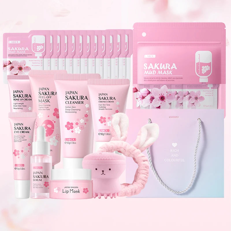 Coffret Cadeau Sakura Premium - 8 Produits Soins Japonais Anti-Âge