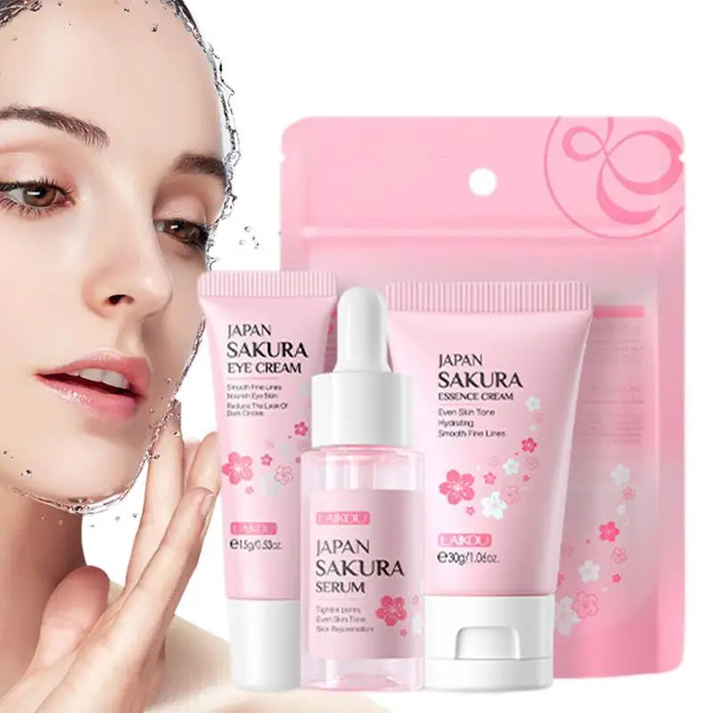 Set Soins Visage Sakura 4pcs  - Sérum, Crème Essence & Contour Yeux