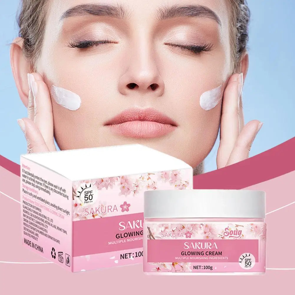 Crème Solaire Sakura SPF50+ - Protection UV Hydratante et Éclaircissante 100g
